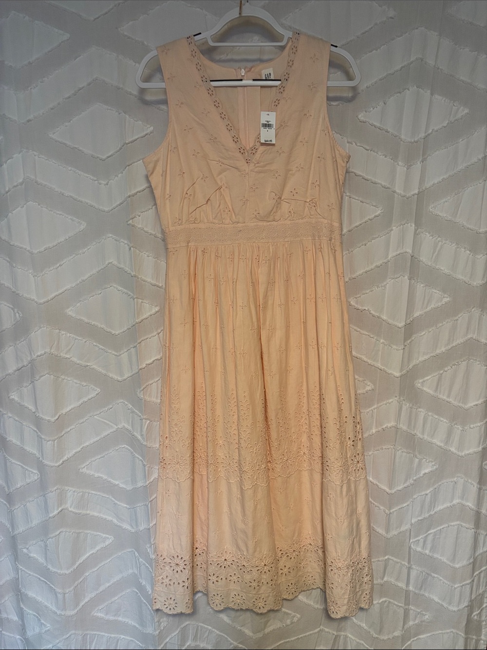 GAP Peach Sleeveless Eyelet Midi Dress